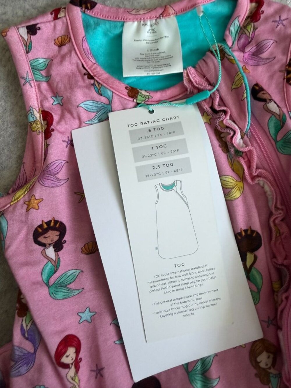 POSH PEANUT Sleeveless Mermaid Sleep Sack Bag Size 0-6 Months NEW NWT - Picture 7 of 7